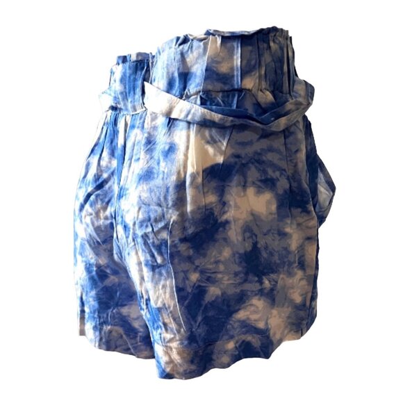 New Look Tie Dye Wide Leg Shorts Pockets Sz Small Womens Blue High Waisted w/ Po - Picture 10 of 11